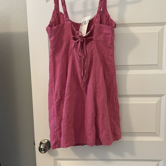 Zara pink mini slip dress with ties spaghetti straps size small linen cotton NWT - Picture 7 of 16